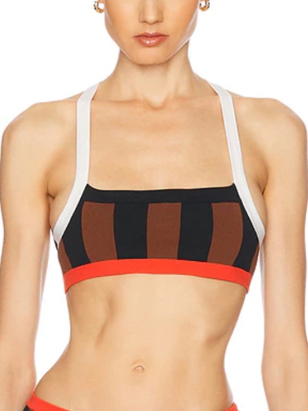 New! Tropic Of C La Plage bikini top brown black stripe FLAW 34214